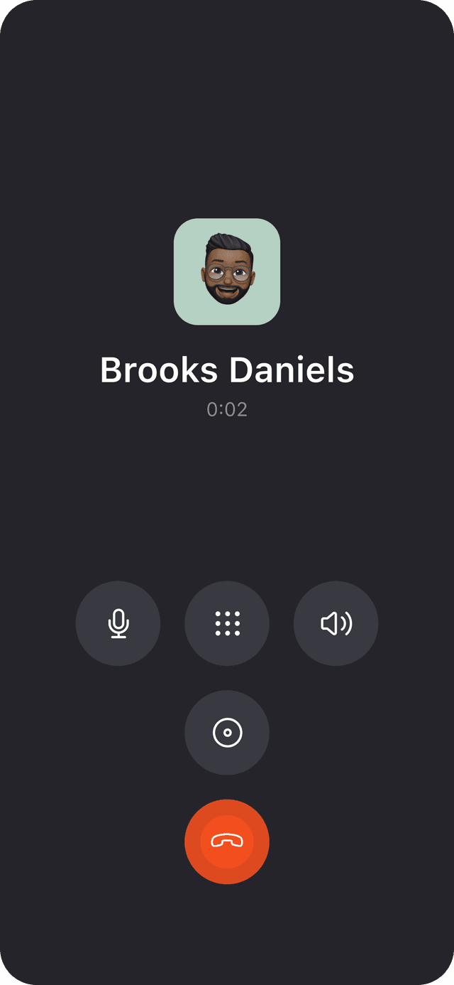 Reach call screen showing an incoming business call